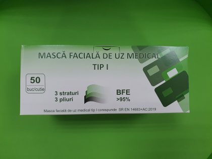 Măşti Protecţie, Unică Folosinţă, Dispozitiv Medical, Clasa I, Tip I, 3 Straturi, Diverse Culori (România) - Cutie, Lateral