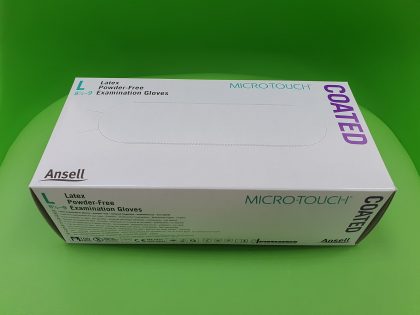 Mănuşi Ansell Micro-Touch Coated, Latex, nepudrate, alb, mărimea L - Set 100 bucăţi