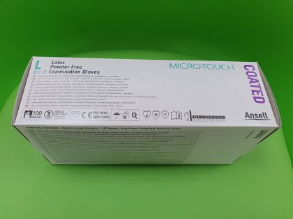 Mănuşi Ansell Micro-Touch Coated, Latex, nepudrate, alb, mărimea L - Cutie, Lateral Stânga