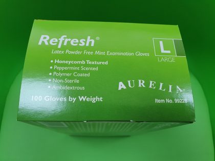 Mănuşi Aurelia Refresh, Latex, nepudrate, verde, mărimea L - Cutie, Capăt