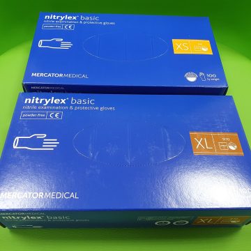 Mănuşi Nitrylex Basic, Nitril, nepudrate, albastru, mărimile XS şi XL - Set 100 bucăţi