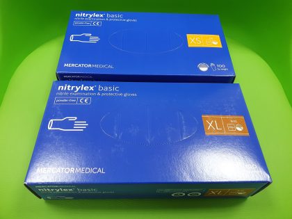 Mănuşi Nitrylex Basic, Nitril, nepudrate, albastru, mărimile XS şi XL - Set 100 bucăţi