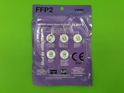 Mască Protecţie FPP2, CE2163, 5 Straturi, Ambalată Individual, Albă (Elastic Scurt) - Ţiplă, Verso