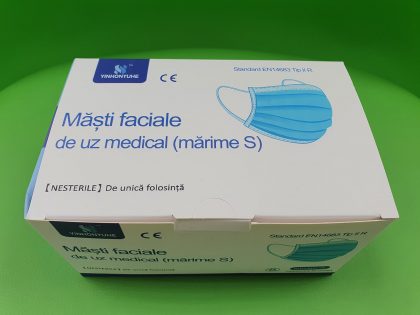 Măşti Protecţie, Unică Folosinţă, Pentru Copii, Dispozitiv Medical, Clasa I, Tip IIR, 3 Straturi, 3 Pliuri, Albastre - Cutie