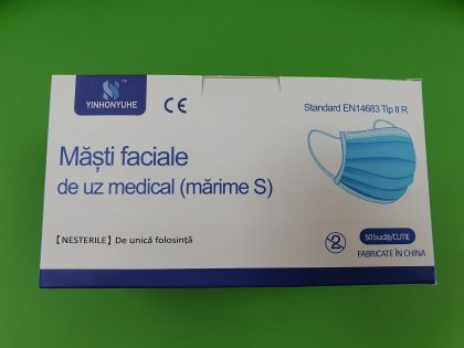 Măşti Protecţie, Unică Folosinţă, Pentru Copii, Dispozitiv Medical, Clasa I, Tip IIR, 3 Straturi, 3 Pliuri, Albastre - Cutie, Lateral