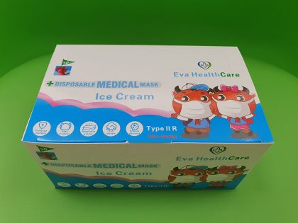 Măşti Protecţie, Unică Folosinţă, Pentru Copii, Dispozitiv Medical, Clasa I, Tip IIR, 3 Straturi, 3 Pliuri, Imprimeu Îngheţată, Fetiţe - Cutie