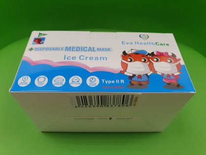 Măşti Protecţie, Unică Folosinţă, Pentru Copii, Dispozitiv Medical, Clasa I, Tip IIR, 3 Straturi, 3 Pliuri, Imprimeu Îngheţată, Fetiţe - Cutie, Lateral