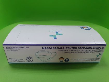 Măşti Protecţie, Unică Folosinţă, pentru Copii, Dispozitiv Medical, Clasa I, Tip IIR, 3 Straturi, Diverse Culori (România) - Cutie, Lateral